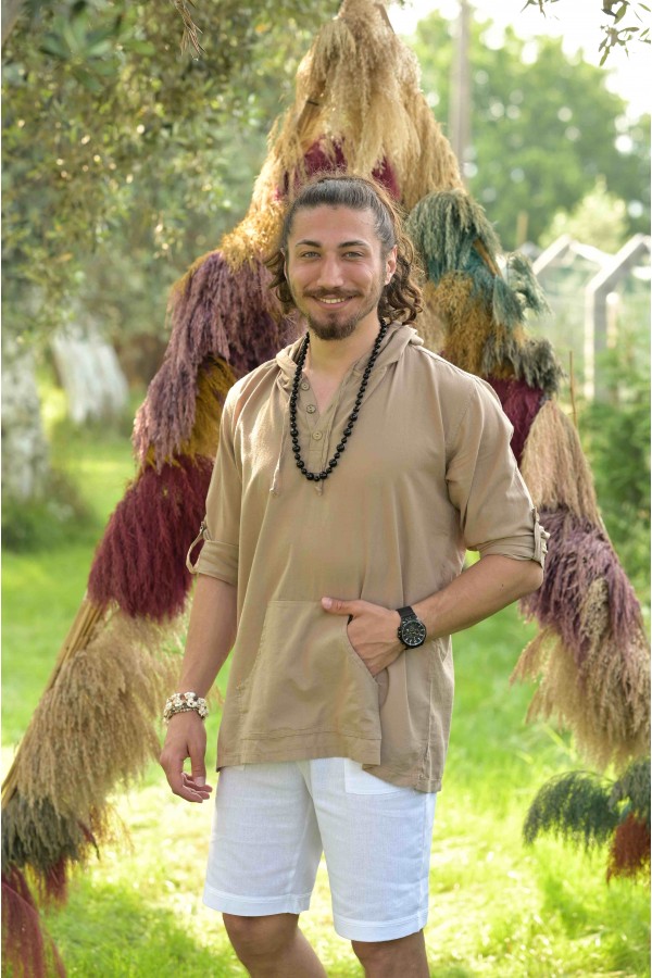 EGEMEN KAPÜŞONLU UNISEX GÖMLEK - TOPRAK RENGİ